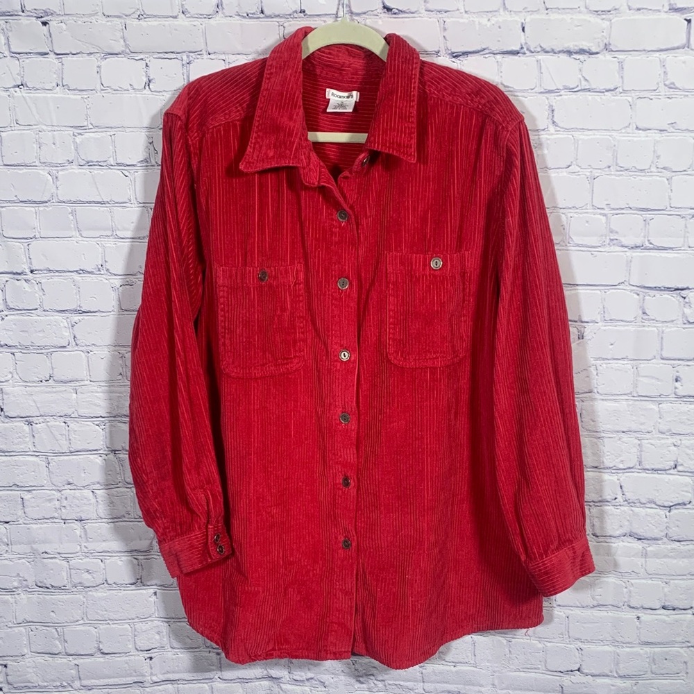 Roaman's Womens VTG Wale Corduroy Button Down Top in Ruby Size 1X Long Sleeve